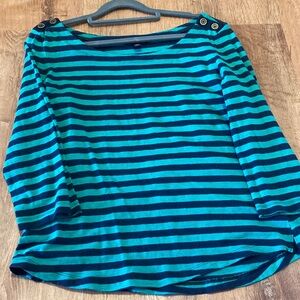 Banana Republic Teal and Navy Striped Long Sleeve Top